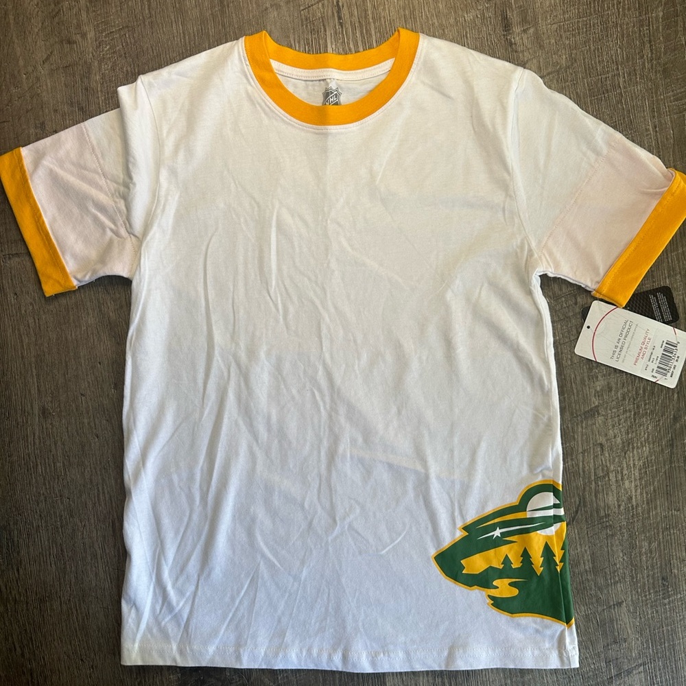 Minnesota Wild NHL Youth T-Shirt NWT Hockey Graphic Tee Kids White Green Gold